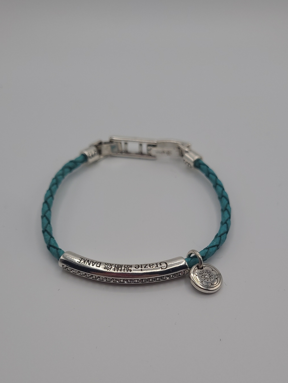 Brighton Teal Braided Leather Bracelet with Silver Accents